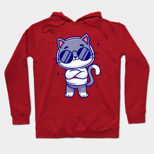Cute Cool Cat Wearing Eyeglasses And Hoodie Cartoon Hoodie